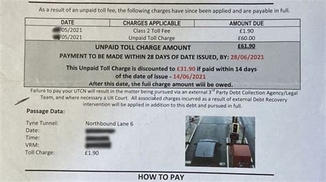 tyne tunnel pay unpaid toll charge